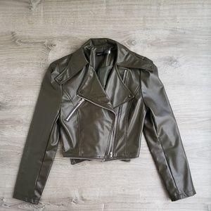Leather Faux Jacket Side Zip - 2 Sizes! Gray/Green